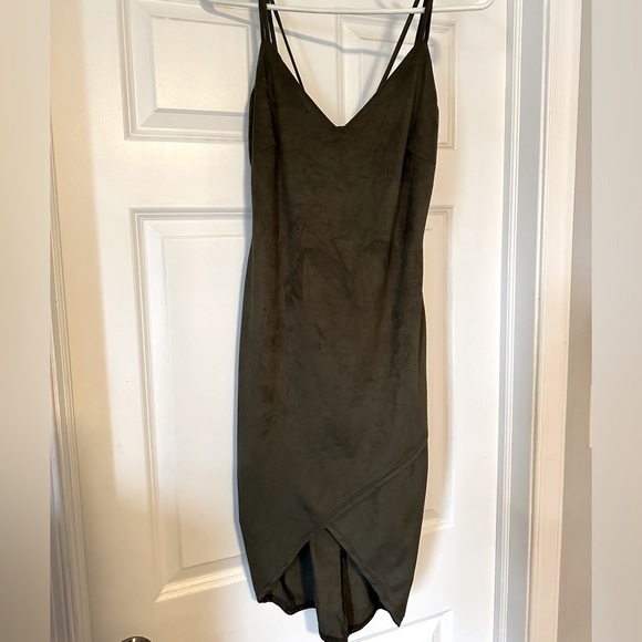 Windsor Suede Midi Spaghetti Strap Dress Army Green - Picture 1 of 3
